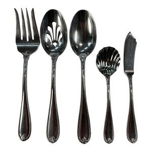 5 Pc Lenox Tudor Bead Augusta Serving Hostess Set 18/10 Stainless Steel Flatware